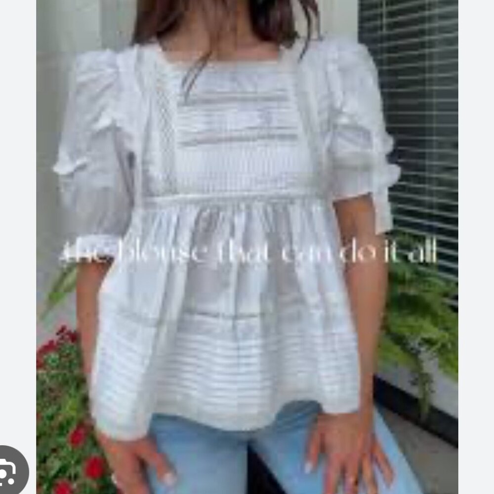 New Boutique Sophie the Label White Pintuck Lace & Ruffle Top Size S